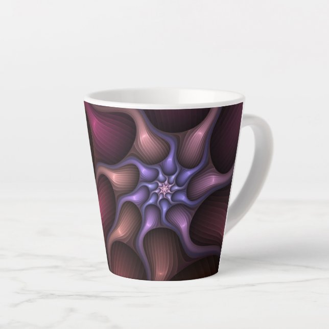 Taza De Café Latte Magnífico Resumen Brillante Fractal a rayas (Ángulo derecho)