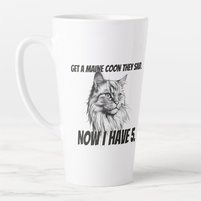 Taza De Café Latte Maine Coon Cat divertido en blanco y negro persona (Izquierda)