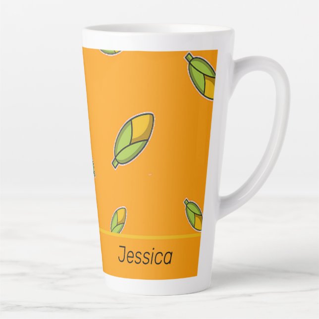 Taza De Café Latte Maíz con nombre personalizado en naranja (Derecha)