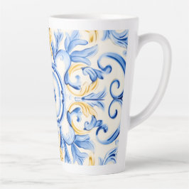 Taza De Café Latte Majólica: azul y oro