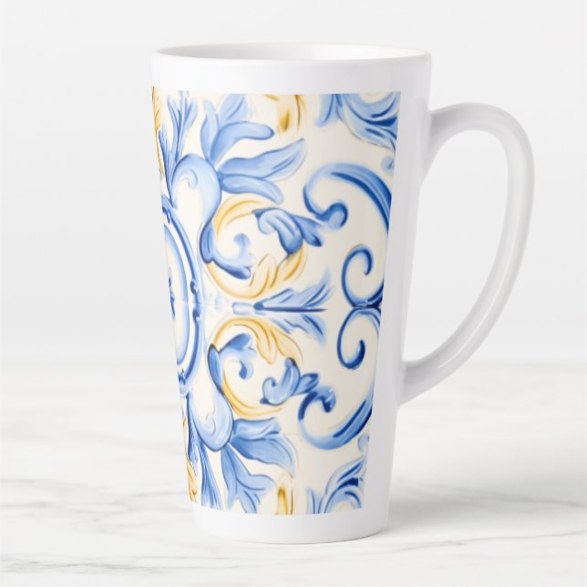 Taza De Café Latte Majólica: azul y oro (Derecha)