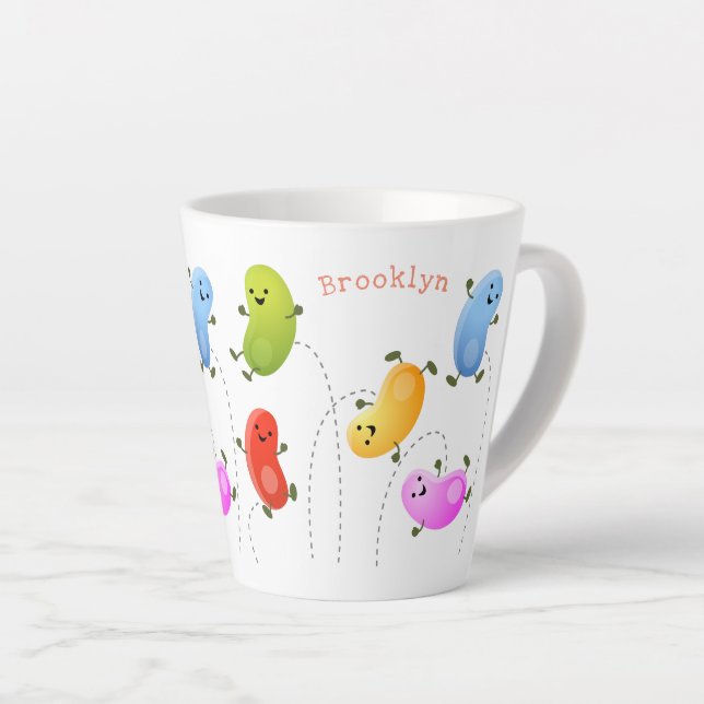 Taza De Café Latte Malas judías felices saltando ilustracion personal (Ángulo derecho)