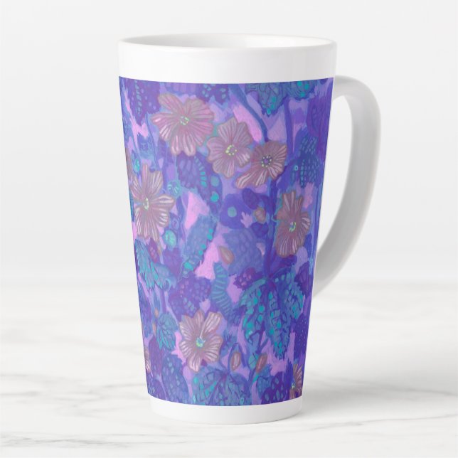 Taza De Café Latte Mallow Bloom, Malva Flores Pintando Floral Púrpura (Ángulo derecho)