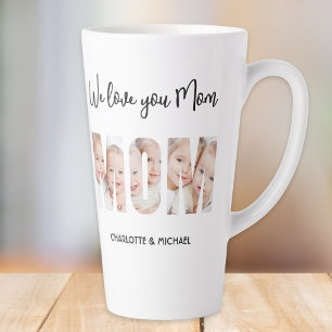 Taza De Café Latte Mamá 3 Letras Recortadas de Fotos