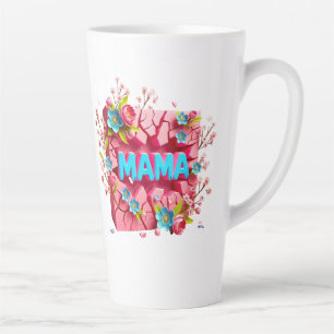 Taza De Café Latte MAMA 3D Diseño de pared agrietada con flores vibra