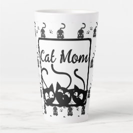 Taza De Café Latte Mamá De Gato Negro Y Blanco