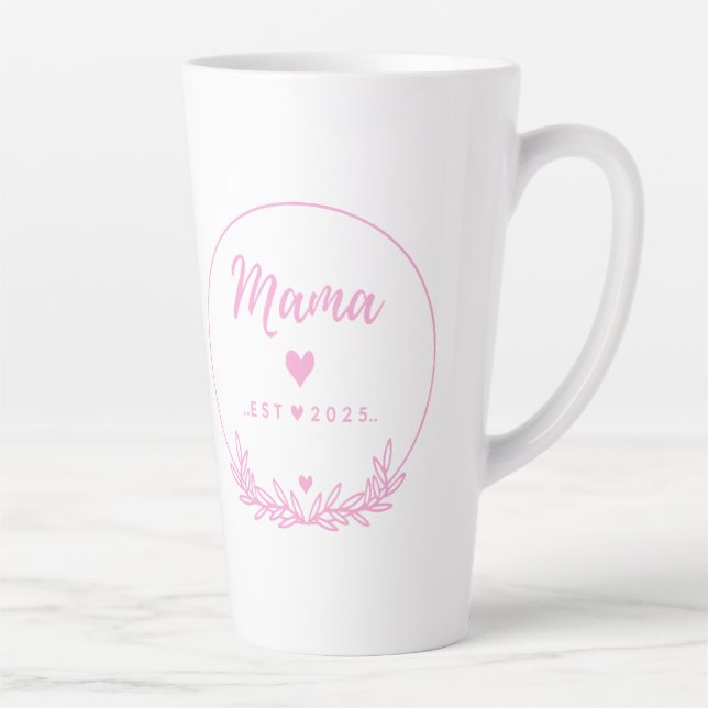 Taza De Café Latte Mama Est.2025 shirt -Mother gift Pink Minimal -  (Derecha)