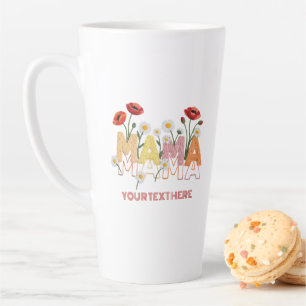 Taza De Café Latte Mama Floral Día de la Madre Nombre Personalizado A