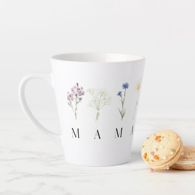 Taza De Café Latte MAMA Floral Mug – Elegant Mother’s Day Gift (In situ)