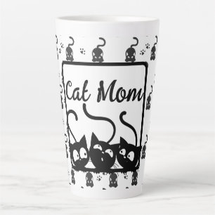 Taza De Café Latte Mamá gata negra y blanca