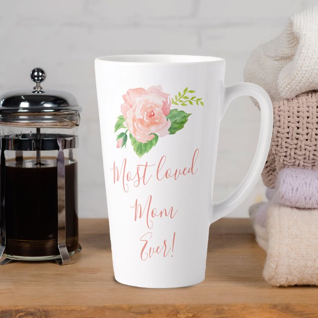 Taza De Café Latte Mamá más querida que nunca Rosa Bonito (Subido por el creador)