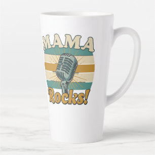 Taza De Café Latte Mama Rocks Micrófono Retro Día de la Madre