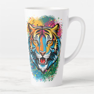 Taza De Café Latte Manchas de pintura de colores de arcoíris de cabez