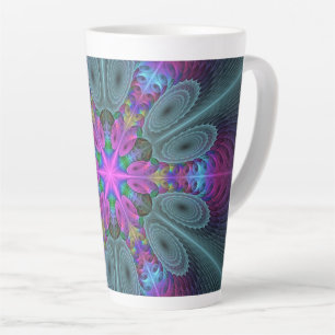 Taza De Café Latte Mandala Colorido y llamativo arte fractal Kaleidos