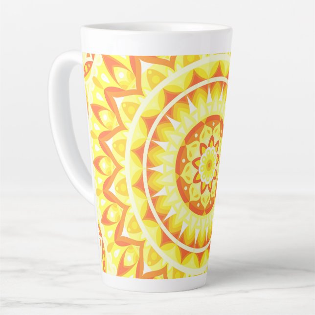 Taza De Café Latte Mandala de base amarilla (Ángulo izquierdo)