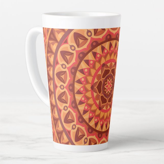 Taza De Café Latte Mandala de base marrón (Ángulo izquierdo)