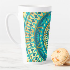 Taza De Café Latte Mandala de Fantasía Azul Dorado