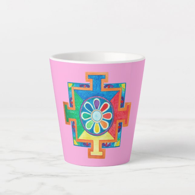 Taza De Café Latte Mandala de la creación acuarela (Anverso)