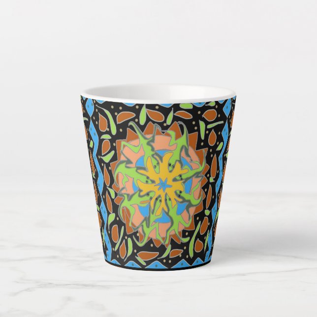 Taza De Café Latte Mandalá de Lagartos (Anverso)