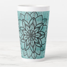 Taza De Café Latte Mandala en madera de edad azul
