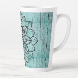 Taza De Café Latte Mandala en madera de edad azul