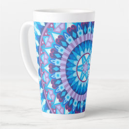Taza De Café Latte Mandalá Invernal Azul Patrón de Nieve Geométrico A