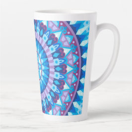 Taza De Café Latte Mandalá Invernal Azul Patrón de Nieve Geométrico A