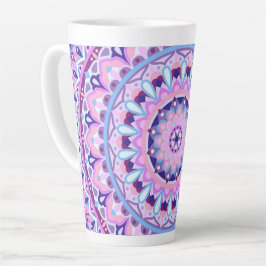 Taza De Café Latte Mandalá Púrpura Boho Acogedor Patrón Geométrico Hy