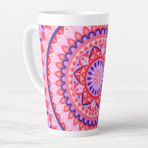 Taza De Café Latte Mandalá Rosa Patrón Geométrico Boho Vibrante Acoge