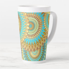 Taza De Café Latte Mandala superpuesto azul marrón dorado
