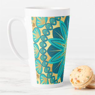 Taza De Café Latte Mandalas Flor de Oro Azul