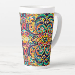 Taza De Café Latte Mandalas Sinfonía de Color – Floral Psicodélico Au
