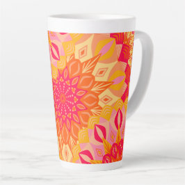 Taza De Café Latte Mandalas superpuestas naranja rosa amarillo