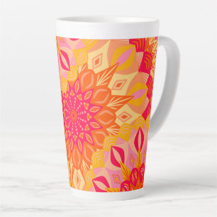 Taza De Café Latte Mandalas superpuestas naranja rosa amarillo