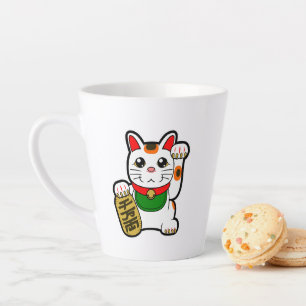 Taza De Café Latte Maneki Neko: Gato afortunado japonés