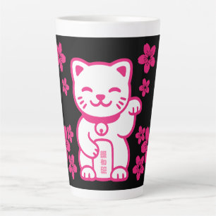 Taza De Café Latte Maneki-neko japonés rosado