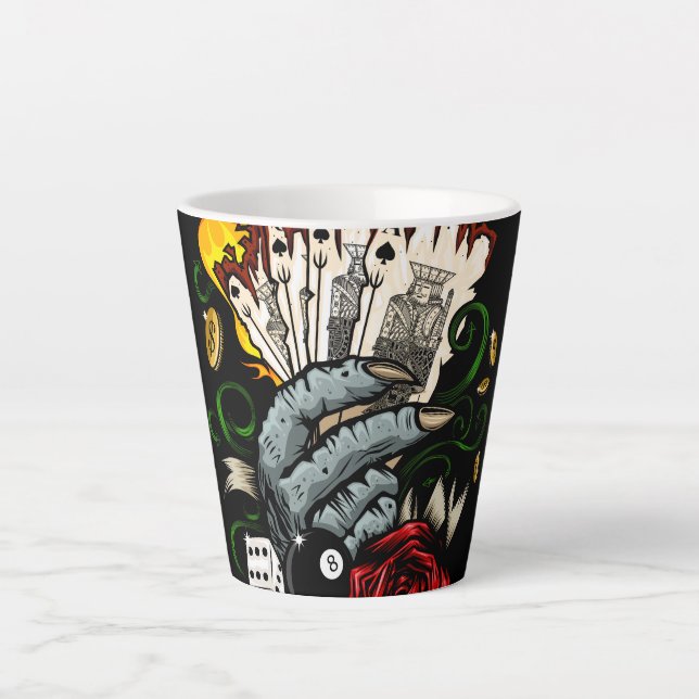 Taza De Café Latte Mano De Tarjetas (Anverso)