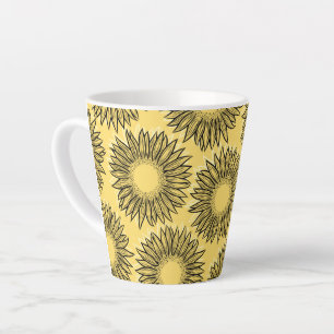 Taza De Café Latte Mano floral de girasol rústico