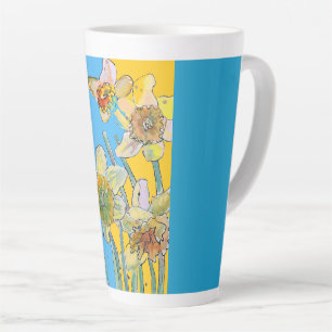 Taza De Café Latte Mano Pintada Verde azulada Daffodil color dorado l