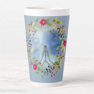 Taza De Café Latte Manos rezando acuarela