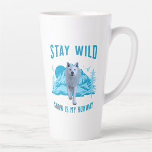 Taza De Café Latte Mantén Fiero Lobo Blanco Pista de Nieve
