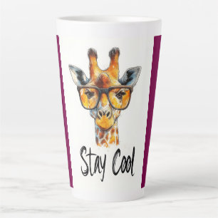 Taza De Café Latte Mantén la Calma - Ilustración de jirafa con gafas