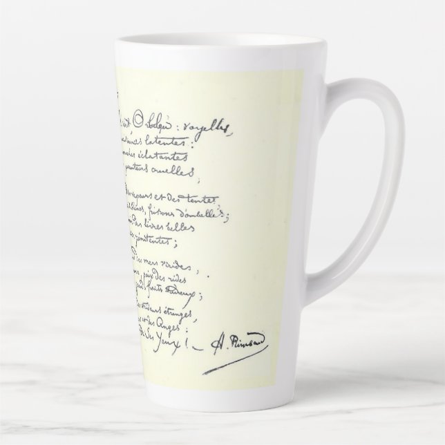 Taza De Café Latte manuscrito autógrafo de Voyelles (Rimbaud) (Derecha)