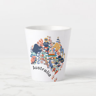 Taza De Café Latte Mapa de animales australianos Latte Mug