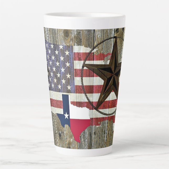 Taza De Café Latte Mapa de bandera del estado de Texas (Anverso)