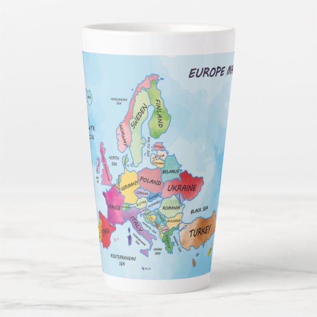 Taza De Café Latte Mapa de Europa (Anverso)