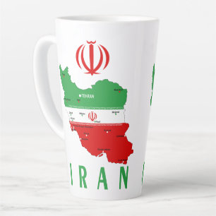 Taza De Café Latte Mapa de Irán con bandera y emblema