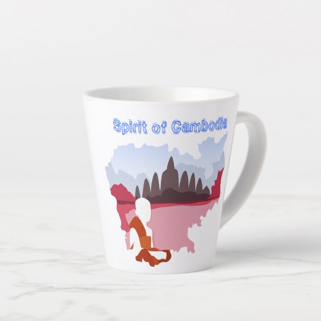 Taza De Café Latte Mapa de Spirit of Cambodia con monjes (Ángulo derecho)