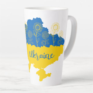 Taza De Café Latte Mapa de Ucrania con girasol y bandera ucraniana