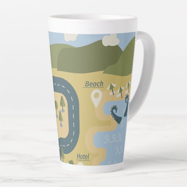 Taza De Café Latte Mapa de viaje de vacaciones de paisaje de dibujos  (Ángulo derecho)